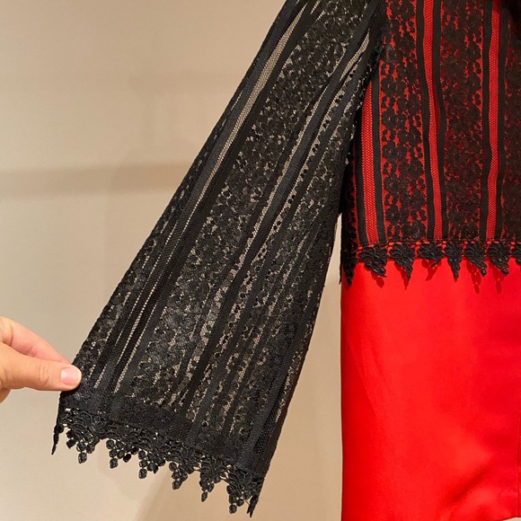 Red & black lace button down, long sleeve blouse. Size medium - Picture 7 of 12